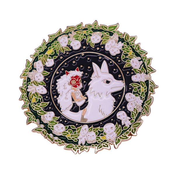 

princess mononoke hard enamel pins collect white horse round metal cartoon brooch backpack collar lapel badges fashion jewelry, Blue