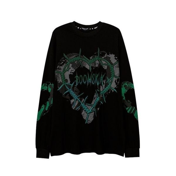 

houzhou gothic punk green print long sleeve t-shirt grunge oversize harajuku streetwear o-neck black pullover 220326, White