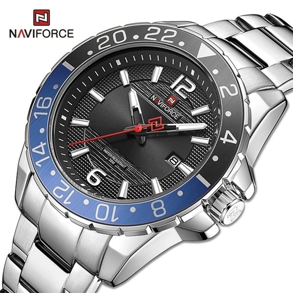 Naviforce marca masculino calendário relógio de quartzo para homens relógios de negócios luminoso militar à prova dwaterproof água relógio relogio masculino 220530