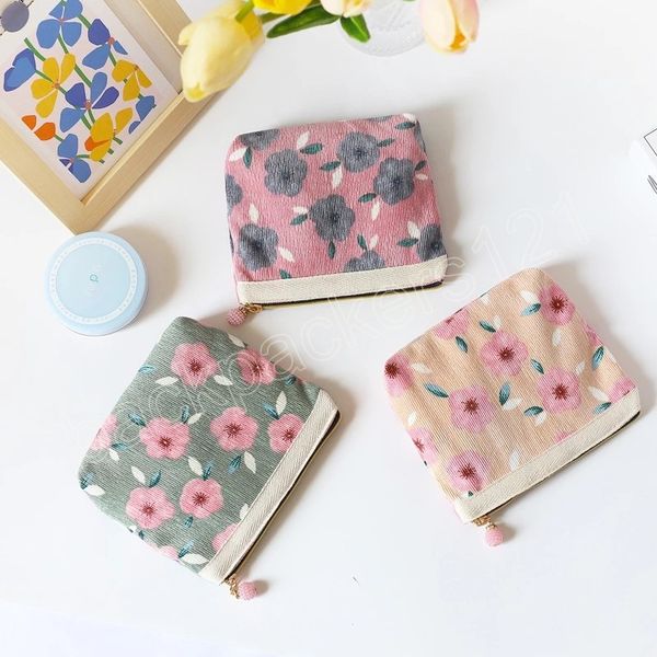 Japon retro kadife para çantası dişi yaz çiçek baskısı sevimli kompakt taşınabilir mini ruj küçük çantalar kız kozmetik kılıf
