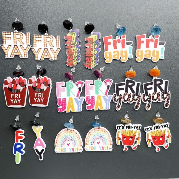 

acrylic friyay stud earrings women leopard flamingo lipstick fries rainbow colorful letters love heart drop earring dangles fashion animal j, Golden;silver