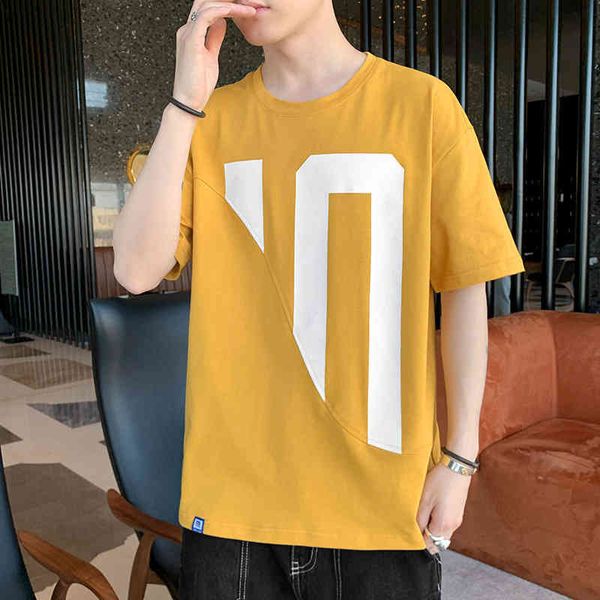 

2022 summer new men's round neck t-shirt letter printed half versatile short sleeve streetwear women clothes loose tee, White;black