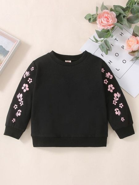 

baby floral print sleeve sweatshirt she, Black