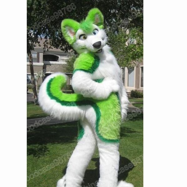 Performance Green Husky Fursuit Mascot Costume Halloween Christmas Fanche Fanche Party Cartoon Character Ditit Suit de carnaval unissex adultos roupas