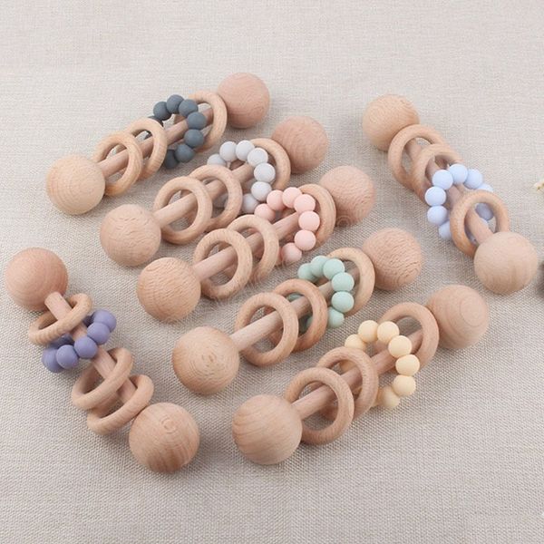 

organic safe baby wooden teether colorful non-toxic infant teething grasping toy eco friendly rattles sensory toys