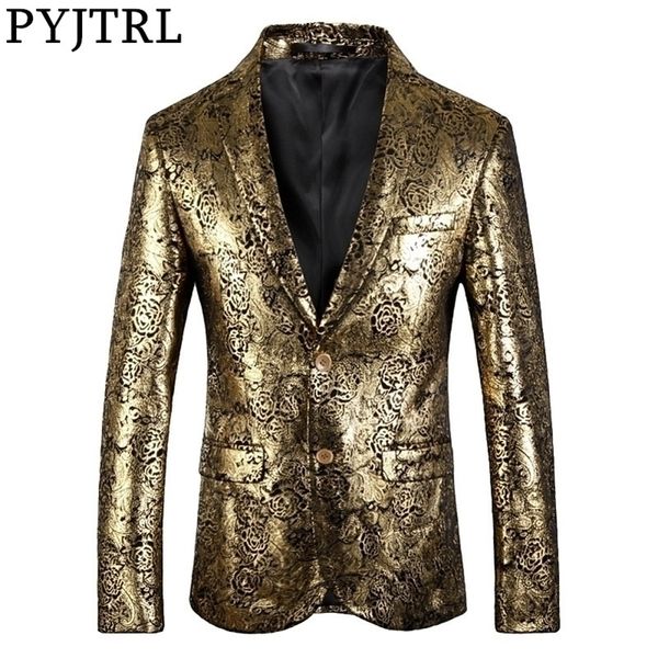 PYJTRL Blazer Uomo Lussuoso modello in oro rosa Abito slim fit Blazer Party Prom Suit Giacca Cantanti Abbigliamento 201104