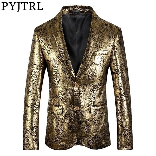 

pyjtrl blazer men luxurious rose gold pattern slim fit dress blazers party prom suit jacket singers clothing 201104, White;black