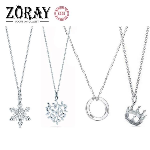

tiff crown round cake snowflake love branch party all-match elegant fashion classic 925 sterling silver necklace ladies favorite c260y