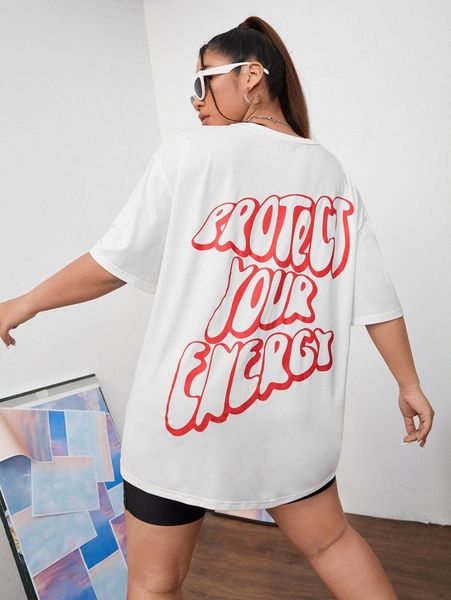 

plus slogan graphic drop shoulder tee f8wr#, Black