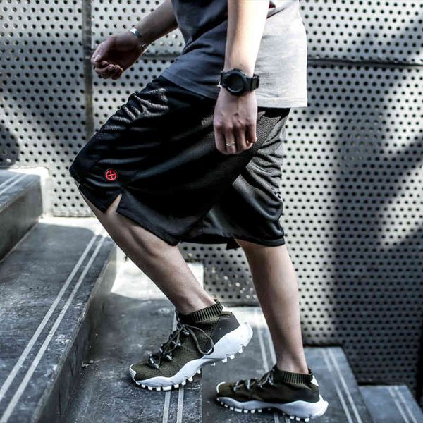 

guochao brand basic mesh hole breathable leisure basketball sports training fitness running shorts men's summer pants, White;black