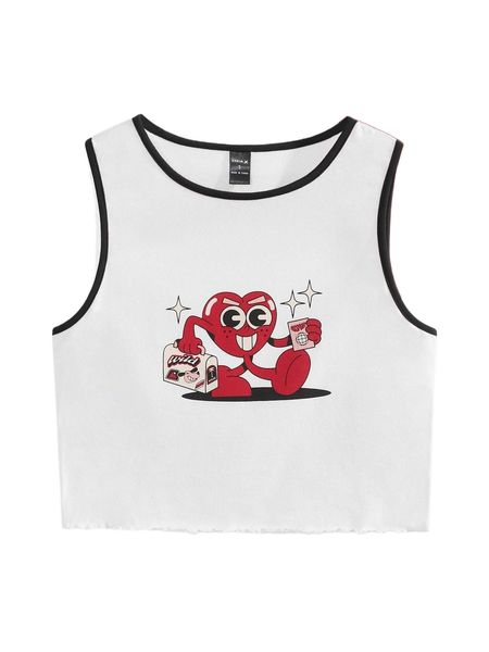 

x antonay cartoon graphic contrast binding crop tank r1of#, White