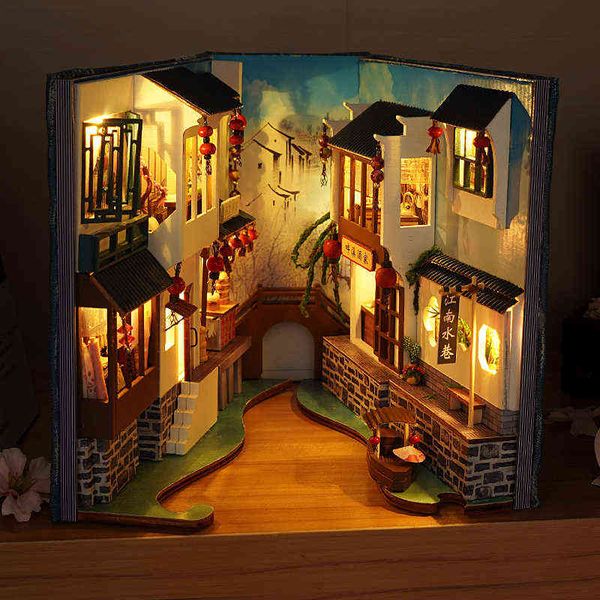 

diy book nook shelf insert kits miniature dollhouse with furniture roombox bookends model building toys girls gifts home decor aa220325