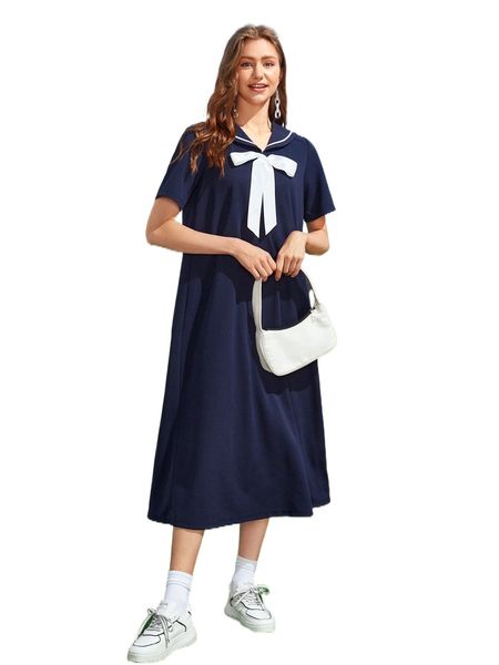 

b.ow front s.ailor c.ollar d.ress k5xd#, Black;gray