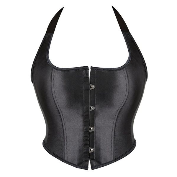 Bustiers Korsetts Vollbrustkorsett Plus Size Sexy Korselett und Crop Tops Schwarzer Satin Gothic Dessous Damen Neckholder KorsetBustiers