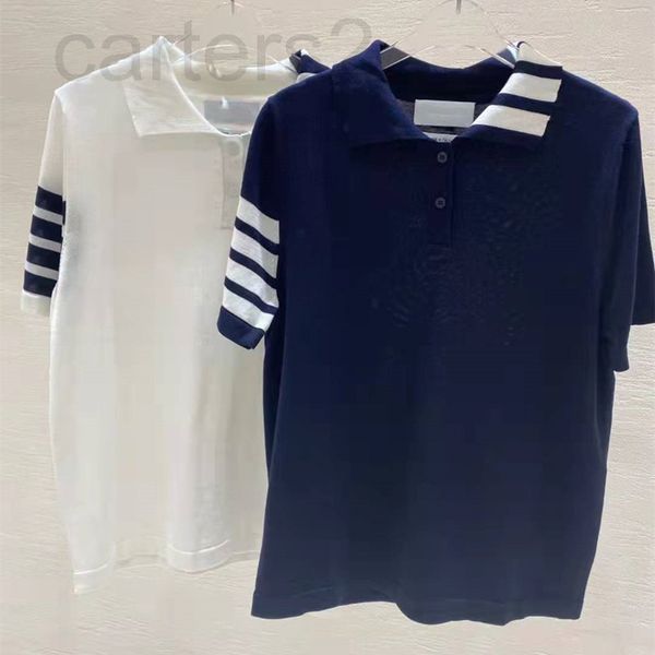 

women's knits & tees designer straight 2022 early spring new four bar casual sports knitted polo shirt short sleeved women's xjml, White