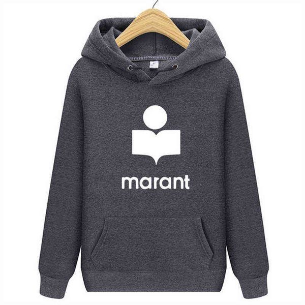 

2021 marant spring and autumn new men's hoodie casual sweatshirt printed long-sleeved pullover, Black