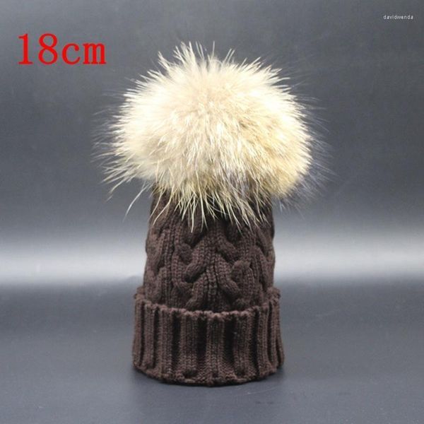 Beanie/Skull Caps Winter Super Big Size Pom Fur 18cm Genuine Raccoon Hat Multicolore lavorato a maglia Exported Twisted Beanies Unisex Warm Davi22