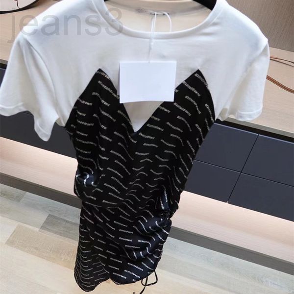 

casual dresses designer big w fake two pieces of irregular short sleeved dress women's drawstring waist fold medium length skirt summer, Black;gray