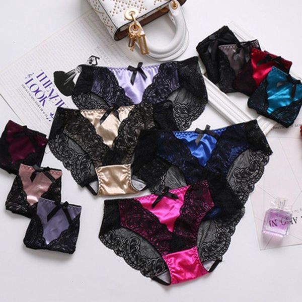 

womens lace panties ladies seamless transparent breathable low rise large size cotton crotch briefs, Black;pink