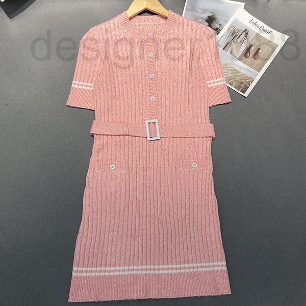 

women's jumpsuits & rompers designer small fragrance belt knitted round neck short sleeve dress temperament versatile women 2022 new sl, Black;white