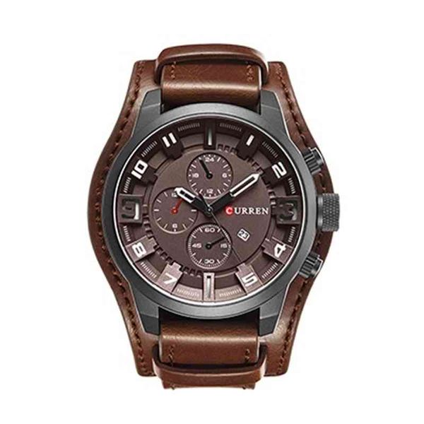 

relogio masculino curren 8225 watch men military quartz watch mens brand luxury leather sports wristwatch date clock 8225, Slivery;brown