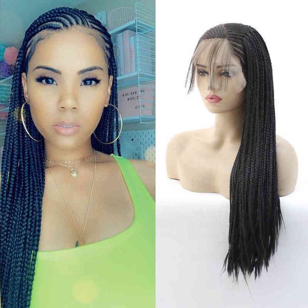 

gluelssynthetic13.6 deep lace for wig braided box braiding wig natural hairline high temperature fiber hair middle black wigs, Golden;white
