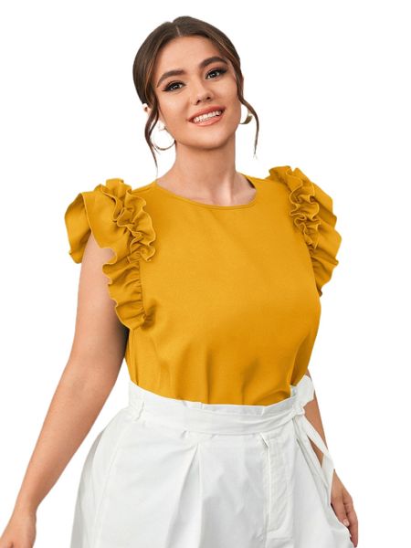 

plus solid ruffle trim w65w#, Black