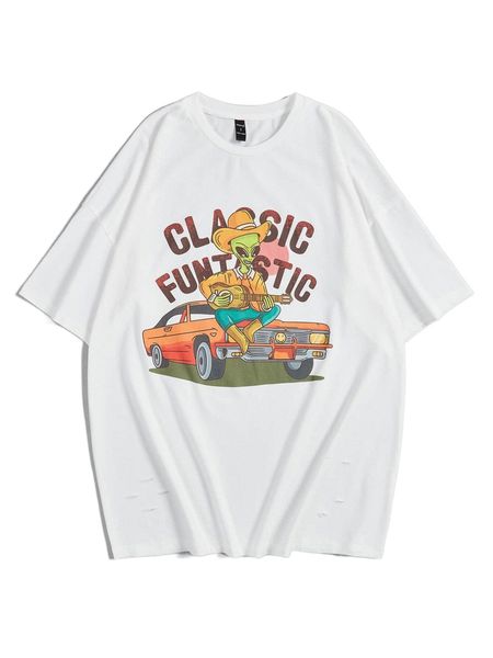 

x chapter eight car & cartoon graphic ripped drop shoulder tee w8fm#, White