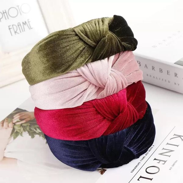 

bohemia hairbands knot turban velvet elastic hair head hoop bands accessories headband for women girls headdress, Slivery;white