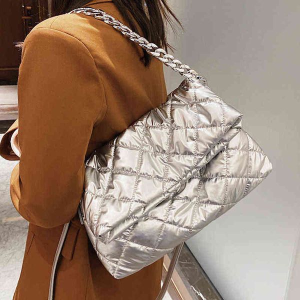 

quilted pu leather crossbody bags for women fold designer ladies padded shoulder handbag chain hand silver ladies clutch 220518