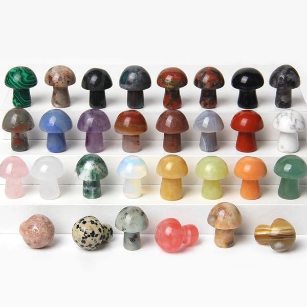 Decorazione domestica Gemma naturale Scultura Figurine di piccoli funghi Cristallo curativo Raccogliere gioielli Cristallo Regalo Reiki fai da te 15x20mm