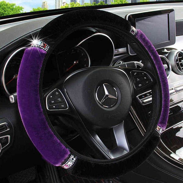 

1pc universal 37-38cm diameter car steering wheel cover soft plush rhinestone steering-cover car-styling interior accessories y220422