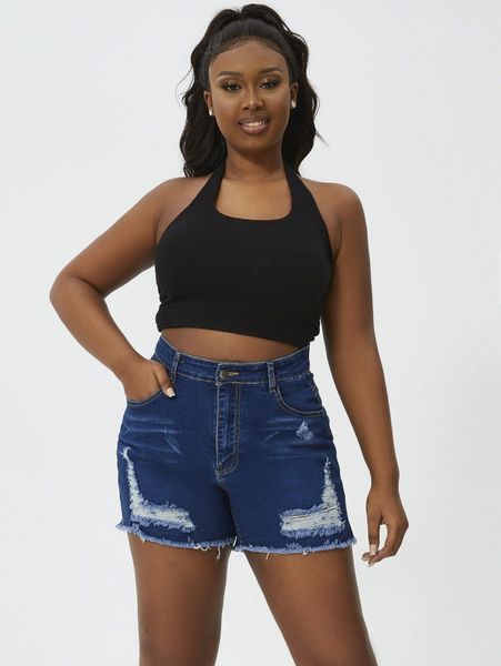 

plus ripped frayed raw hem denim shorts v238#, White;black