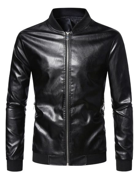 

men zipper pu bomber jacket d8xy#, Black;brown