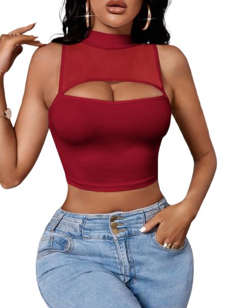 

sxy mock neck cut out tank d5xa#, White