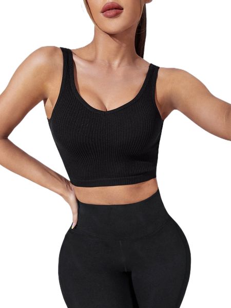 

seamless ribbed knit sports tank l7ft#, Gray