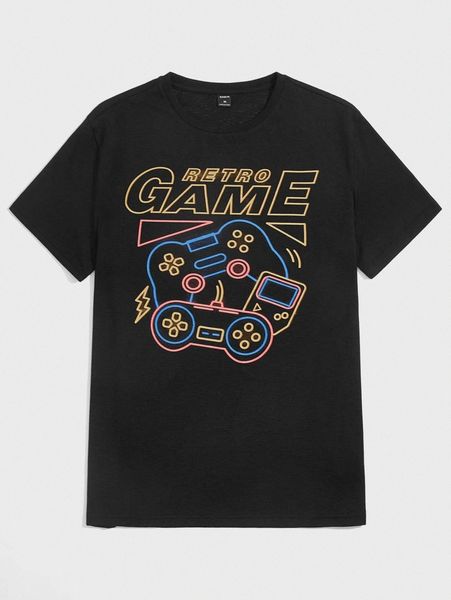 

men gamepad & letter graphic tee 60db#, White;black