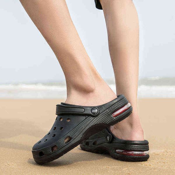

sandals summer men slippers outdoor garden shoes bubble cushion clogs beach male flip-flops indoor home slides 47 220623, Black
