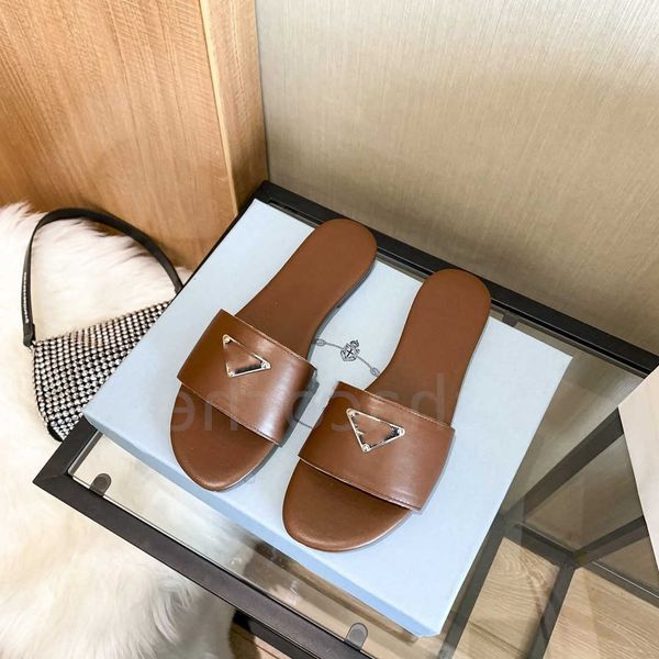 

women slipper fashion designers flat slides flip flops summer genuine leather outdoor loafers bath shoes beachwear slippers womans black med