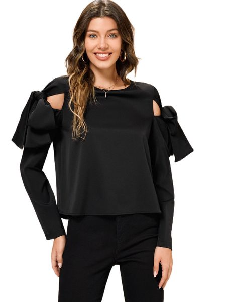 

x mina tie cold shoulder keyhole back blouse e6ur#, White