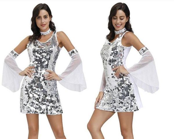 

stage wear retro disco sequin ladies dress sling latin dance skirt, Black;gray