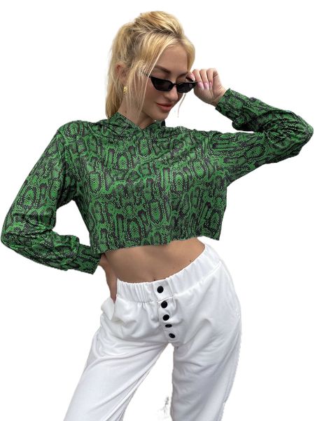 

meysi kim snakeskin pattern crop hoodie t4yv#, Black