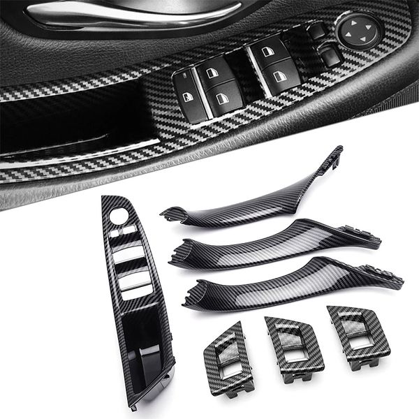 7Pcs Interni Finestra Ascensore Interruttore Pannello Maniglia Della Porta Trim In Fibra di Carbonio Per BMW F10 F11 F18 Serie 5 2010-2016 Interni parti in ABS