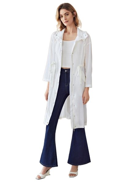 

motf premium lightweight drawstring trench coat c26k#, Black