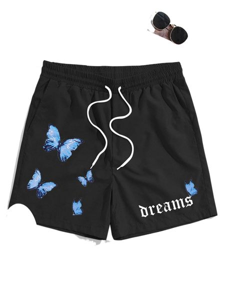 

men butterfly & letter graphic shorts w15f#, White;black