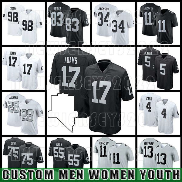 

17 davante adams football 98 maxx crosby jersey 83 darren waller josh jacobs hunter renfrow derek carr johnathan abram raiders zamir white c, Black;red