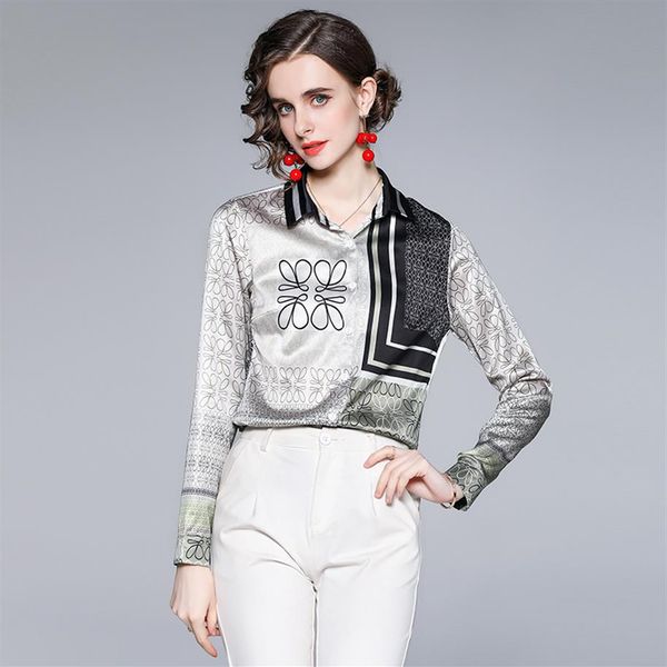 

elegant style runway silk shirt long sleeve 2021 designer women's prin292d, White