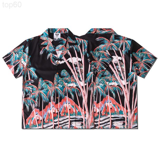 

men's casual shirts designer polyester cardigan spring and summer tropical rain forest digital printing short sleeve loose casual lapel, White;black