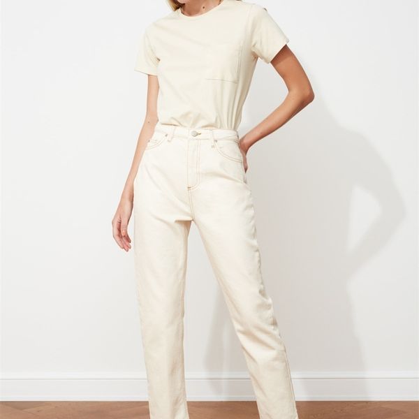 

trendyol high bel mom jeans twoss20je0200 wide casual denim outerwear raw white streetwear vintage women clothing pantalon quality 220720, Blue