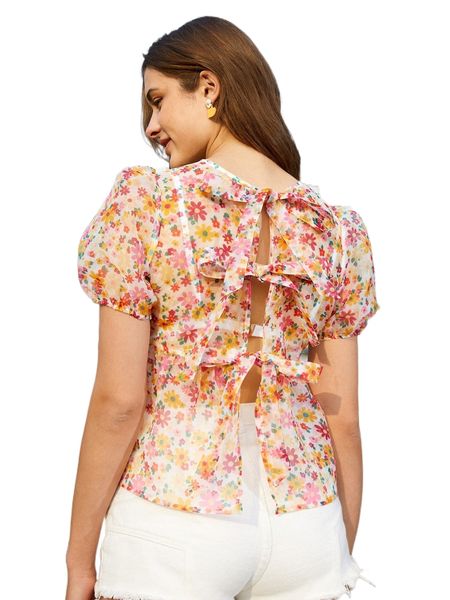 

ditsy floral knot back organza a3y8#, White